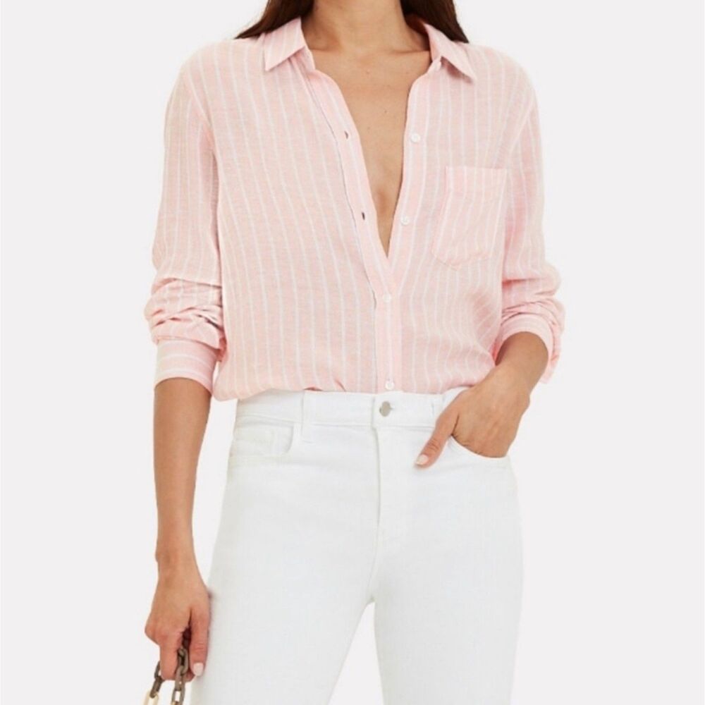 RAILS Charli Peach (Pink) Stripe Button Up Linen Shirt XS